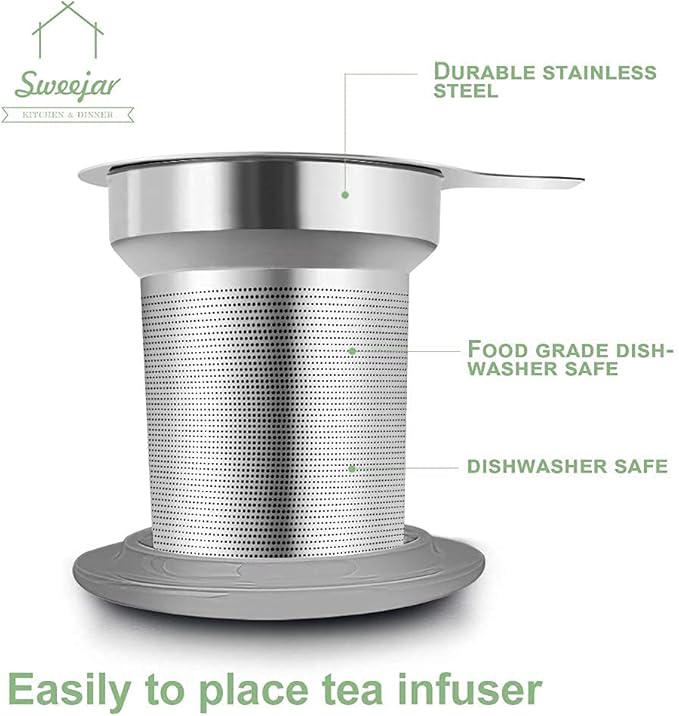 Sweejar Porcelain Tea Infuser Cup with Lid, 16 oz Tea Cup with Strainers for Loose Leaf Tea, Microwave and Dishwasher Safe Coffee Mug, Tea Steeping Mug for Tea Drinkers,Christmas Gift (Black)