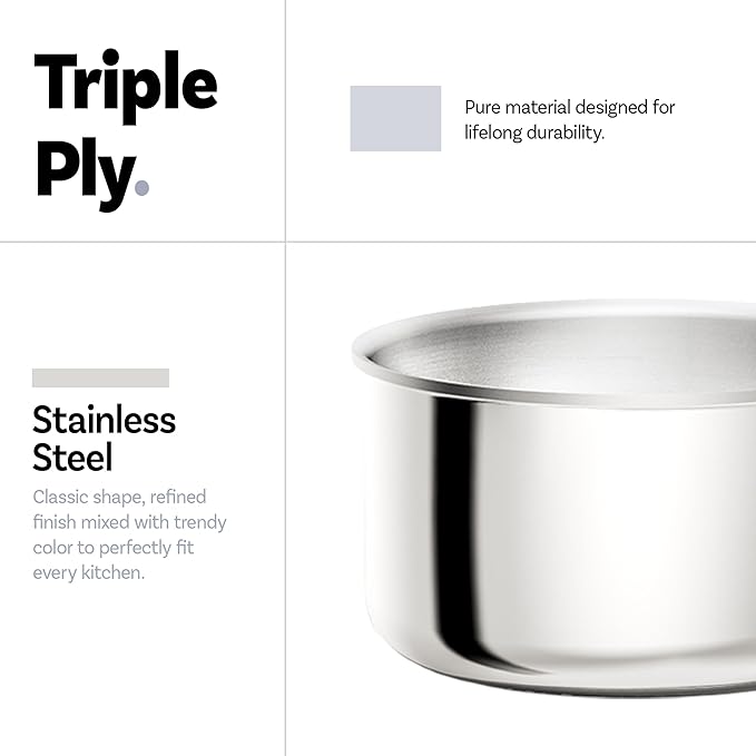 CAROTE 3QT Stainless Steel Sauce Pan with Stand-Up Lid, Nonstick Stainless Steel Pot with Detachable Handle, Non Toxic Kitchen Saucepan, Induction Kitchen Cookware, Oven Safe to 600°F