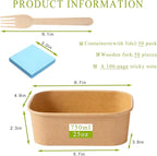 MINCOCO 50 Count Disposable Paper Bowls with Lids Meal Prep Containers 【Includes 50 Wooden Forks + 100 Labels】 Salad Food Containers Freezer & Microwave Safe Leakproof Soup Bowls (25 Ounce, 50-Count)