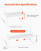 VEVOR Adjustable Kitchen Cabinet Shelf Organizer, Expandable 2 Tier Cabinet Shelf, Stackable Countertop Organizers and Storage Risers, Pantry for Kitchen Bathroom Office, White