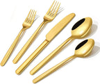 KINGSTONE Gold Silverware Set, 20 Piece Flatware Cutlery Set for 4, 18/10 Stainless Steel Silverware Mirror Polished Dishwasher Safe for Home, Restaurant, Wedding, Party(Gold, 20 pieces for 4)