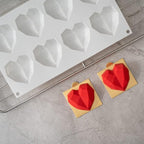 Pastry Tek 8 Cavities Diamond Heart Molds, 10 Oven-Ready Geometric Heart Molds - Flexible, Freezable, White Silicone Heart Baking Molds, Easy Release, For Baking - Restaurantware
