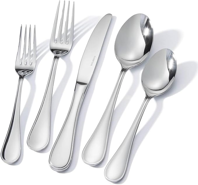 KINGSTONE 60 Piece Teardrop Silverware Set for 12, 18/10 Stainless Steel Flatware Set, Modern Design Cutlery Set for Home/Hotel/Wedding,Mirror Polished and Dishwasher Safe