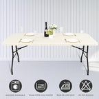 10 Pack Fitted Tablecloth for 8 Foot Rectangle Tables, Ivory Elastic Outdoor Picnic Table Cover, Washable Stretch Folding Table Cloths 8 ft for Camping Party Patio Kitchen Banquet, 30" W x 96" L