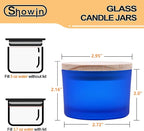 SHOWIN Thick Candle Jars for Making Candles 16 Pcs, 4 OZ Empty Jars with Wood Lids for Candle Making, Sample Container - Dishwasher Safe, Frosted Blue