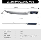 Carving Knife，11.6 Inch Brisket Slicing Knife, Japanese High Carbon Steel Butcher Knives with VG10 Steel Core & G10 Handle, Full Tang Ultra Sharp Meat Cleaver for BBQ, Turkey, Roast, Brisket