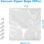 MEGAWISE Vacuum Zipper Bags 15Pcs (10 * 11in), BPA Free, Reusable Food Storage Bags with Air Valve for Sous Vide Cooking/Freezer/Microwave Heating, with 5 Seal Clips.