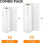 [2024 New] 6 Pack 8" x 20' and 11" x 20', Vacuum Sealer Rolls Bags for Food, Great for Food Storage, Sous Vide and Meal Prep, Wevac Lite