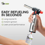 Jo Chef Kitchen Torch With Butane included, Refillable Butane Torch, Creme Brulee Torch, Blow Torch Lighter gun With Safety Lock & Adjustable Flame, 3 Cans (3.38oz) Included