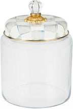 MACKENZIE-CHILDS Sterling Check Kitchen Canister, Decorative Gray-and-White Glass Storage Jar with Lid, Large