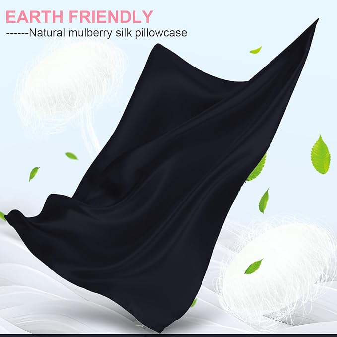 Mulberry Silk Pillow Cases Queen Size with Hidden Zipper, Ultra Smooth and Soft Breathable Cooling Silk Satin Pillowcase for Hair and Skin, Gifts for Women Men (Navy Blue, 20x30 Inches, 1 Pack)