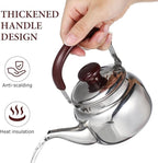 LIFKOME Traditional Stainless Steel Heavy Duty Tea Kettle With Sandwich Bottom and Specialty Cool Touch Handling Mirror Finish Stainless Steel Whistling Tea Kettle Stove Top
