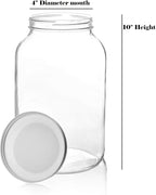 kitchentoolz Gallon Jar 1 Gallon Glass Jar with Lid – Wide Mouth Large Glass Jar for Fermenting, Pickling, Canning, Water Glassing Eggs, Kombucha, and Food Storage – BPA-Free, Made in USA (2-Pack)