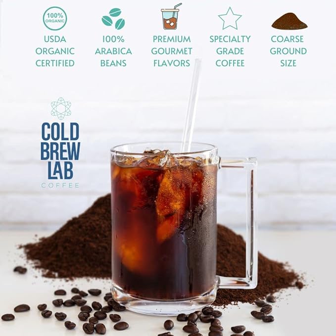 Cold Brew Organic Coarse Ground Flavored Coffee, Vanilla Flavor, Dark Roast, Colombian Supremo, Coarse Grind for Cold Brew Coffee & French Press,1 LB (Pack of 2)