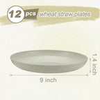 12 Pcs Unbreakable Deep Dinner Plates Set, 9 inch Reusable Plastic Wheat Straw Plates, Microwave and Dishwasher Safe Plate for Kitchen, Lightweight Plate for Dessert, BPA Free, 4 Colors