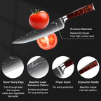 8-Piece Premium Japanese Kitchen Knife Set - Imperial Collection, Laser Damascus Pattern, 440A Stainless Steel Ultra Sharp for Fast Cutting (Red 8J)