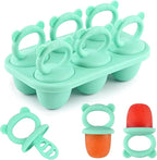 HUAKENER Mini Popsicle Molds, Silicone Popsicle Mold for Toddlers, 6-Cavity Ice Pop Molds with Handle for Making Healthy Baby Food, Breastmilk Popsicle (Green)