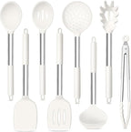 TeamFar Kitchen Utensils, 8PCS Cooking Silicone Utensils Kitchen Tool Kit with Stainless Steel Handle, for Nonstick Cookware Cooking Stirring Turning, Food Grade & Heat Resistant, Dishwasher Safe