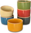 Mora Ceramic Ramekins - 6oz, Set of 6 - Small Oven Safe Baking Dishes/Cups - For Personal Pudding, Creme Brulee, Souffle, Serving Dip, Custard, Ice Cream - Single Mini Bowls - Artisan Colors
