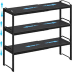 25.5 Inches 3 Pack Expandable Cabinet Shelves, Stackable Shelf Organizer for Kitchen Cabinet Countertop Storage, Adjustable Counter Cupboard Pantry Organizer Shelf Rack Stand Riser, Black