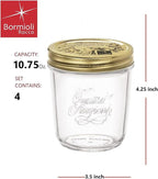 Bormioli Rocco Quattro Stagioni set of 4 Clear Airtight Mason Jars, 10.75 Oz. Made from Durable Glass, Made In Italy