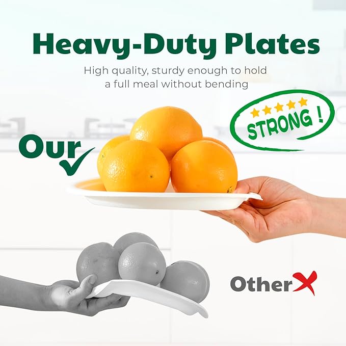 125 Count Compostable Paper Plates, 6 Inch Heavy Duty Disposable Plates by Biodegradable Bagasse, Dessert Plates Bulk for Party | Microwave-Safe | Soak-Resistant, Cut Resistant