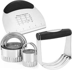Stainless Steel Biscuit Cutter Set Pastry Scraper and Dough Blender Sturdy & Long-Lasting with Ergonomic Rubber Grip Professional Baking Dough Tools, Gift Package 4 Pcs/Set