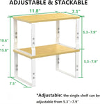 Kitchen Cabinet Organization Shelf，Set of 2 Height Adjustable Storage Racks，Stackable，Expandable，Countertop Shelves Organizer，Pantry Shelving
