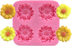 Chrysanthemum Daisy Flower Fondant Cake Silicone Mold, 4 Cavities Chocolate Candy Sugar Cupcake Cookies Mold Polymer Clay Resin Epoxy Mold Bakeware Pastry Tool