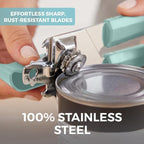 Kitchen Genie Heavy Duty Stainless Steel Manual Can Opener, Strong Blade for Smooth Edge Cuts, Open Cans Easily, Slip-Resistant Ergonomic Handle, Easy Turn Knob, Bottle Openers Included, Mint