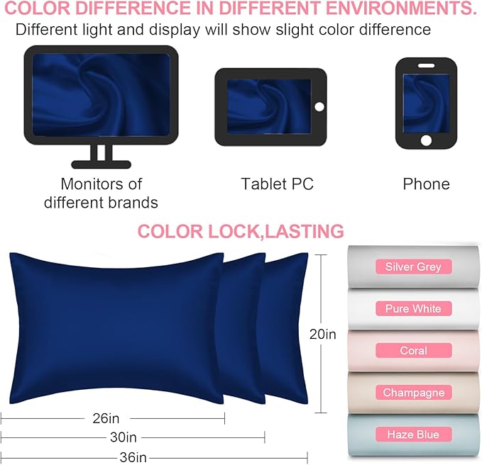 Mulberry Silk Pillow Cases 2 Pack Standard Size 20x26 Inches with Hidden Zipper, Ultra Smooth and Soft Breathable Cooling Silk Satin Pillowcase Set of 2, Better for Hair and Skin, Gifts for Women Men