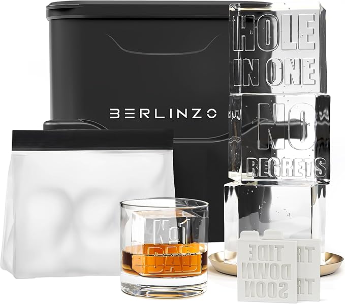 Berlinzo Premium Clear Ice Cube Maker with Conversation Ice Prints – 2 Large 2.1" Crystal Clear Ice Squares – Giftable Idea for Party, Game Night & Just for Fun – Includes Storage Bag (Non-Electric)