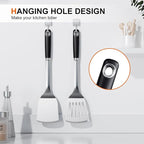 Stainless Steel Spatula Set, 2 Piece Heavy Duty Turner/Metal Spatula, High Heat Resistant Kitchen Cooking Utensils, Ideal Cookware for Frying Steak, Fish, Eggs or Pancakes
