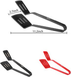 Mu&Ti Silicone Kitchen Tongs 2-in-1 11 In Premium Stainless Steel Barbecue Clamp Multipurpose BBQ Clamp Spatula for Gripper Bread Clip/Fried Steak Clamp/Flipping Fish/Beefsteak Flipper Two Set(Black)
