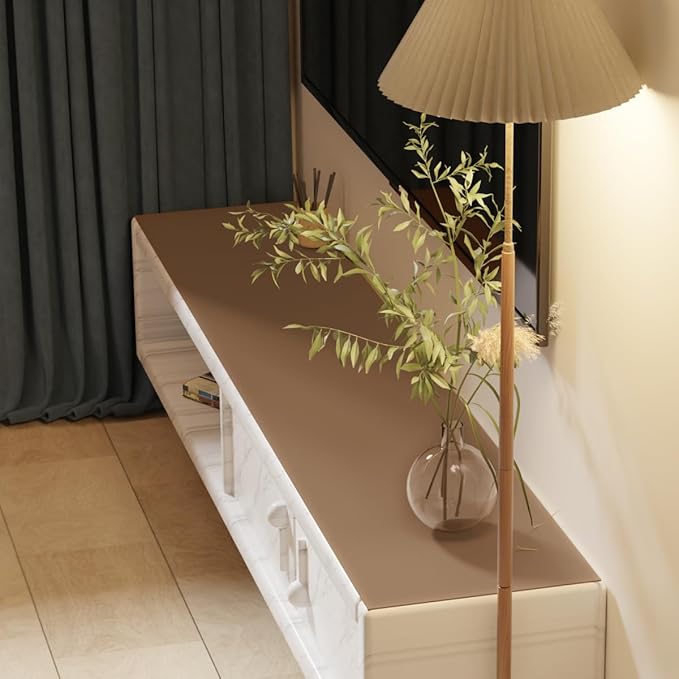 Leather Table Cover,1.8mm Thick,17x72 Inch Desk Cover,Dresser Cover Top,Dresser Protector Top,Dresser Cover,End Table Cover.(Mud Color+Champagne Gold,17x72)