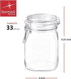 Bormioli Rocco Fido, 2 Pack, 33.75 Oz. Food Storage Glass Jars, Airtight Rubber Seal & Glass Lid, with Stainless Wire Clamp, Mason Jar, Made in Italy