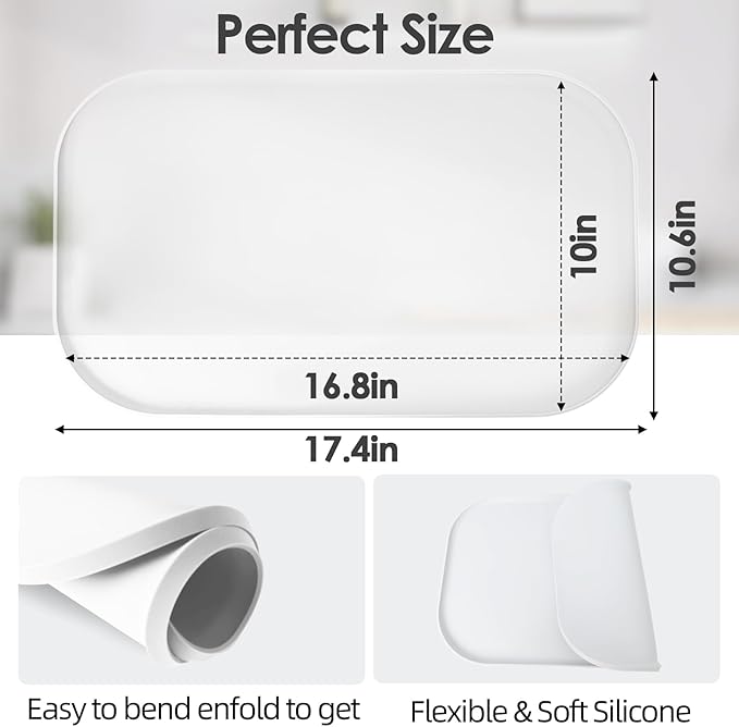 Silicone Coffee Maker Mat with Lip, 17.4'' x 10.6'' Heavy Duty Coffee Maker Mat for Countertops, Coffee Tray Fit Under Coffee Machine Appliance Automatic Machines Espresso Accessory, Translucent