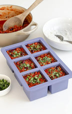 W&P Cup Cubes Silicone Freezer Tray with Lid, Blue, Makes 6 Perfect 1-Cup Portions, Freeze & Store Soup, Broth, Sauce, Leftovers, Dishwasher Safe