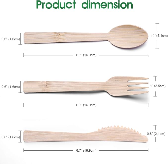 Bamboo Utensils - 70 Pack Individually Wrapped (6.7" 70 Forks 70 Knives 70 Napkins) Bamboo Cutlery Travel Set Disposable Compostable Biodegradable Fork Knife with Napkin for Camping/Wedding