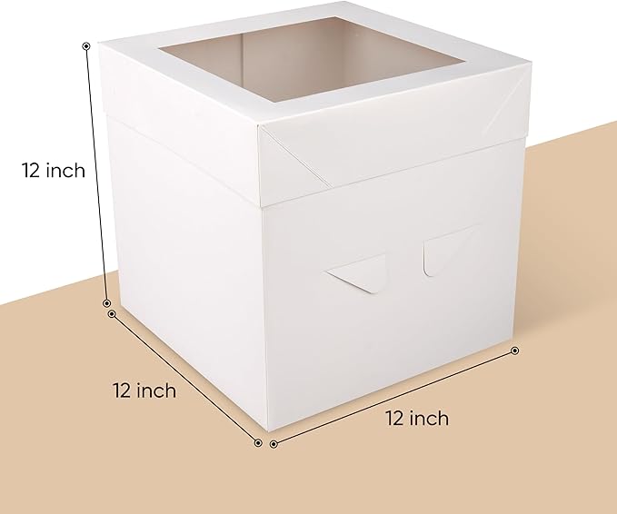 Cakebon Cake Boxes with Boards - 12 Inch Round Cake Drum Silver - Box With Window for Birthdays, Weddings and Parties (1pc Each, 2pcs Total)