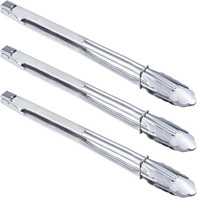Stainless Steel Cooking Grilling Tongs Extra Long Camp Dutch Oven Tongs for Kitchen and Barbecue Charcoal (16-Inch 3 Pieces)