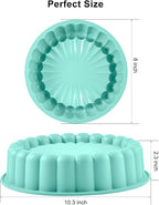 10 Inch Silicone Bundt Cake With 8 Inch Pan Set (2 Pack) - Nonstick Baking Mold for Pound Cake, Jello, Bread & Brownies, Dishwasher Safe, Blue