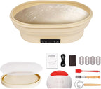 2L Heating Bread Proofing Basket Set Foldable Thermostatic Silicone Bowl with 77-122℉ 6 Gears Temperature & 6H Timer, for Artisan Baking Sourdough Starter Bread Making Supplies Tools Kit