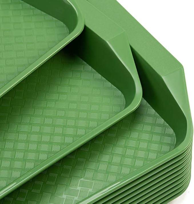 Plastic Fast Food Serving Tray,16.95 by 11.82-Inch,Set of 12 (Green)