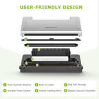 Bonsenkitchen Food Vacuum Sealer Machine with External Vac Function, Built-in Cutter & Bag Storage, 5 Modes for Various Food Types, Includes 10 Bags & 1 Roll (Silver)