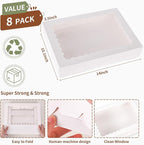 8 Pcs Cookie Boxes,14x10x2.5 Inch Large Bakery Boxes with Window for Pies Chocolate Strawberries Muffins Donuts Pastry Dessert Christmas(Brown) (White, 14 * 10 * 2.5inch/8pcs)