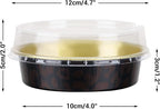 Beasea 50 Pack 4” Mini Pans with Lids, 8oz Disposable Aluminum Baking Foil Tins Round Small Dark Red Spot Container for Individual Cupcake Dessert Muffin Ramekin Cheesecake Quiche Oven Dishes