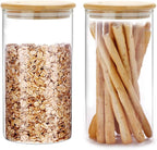 SIXAQUAE Glass Food Storage Containers Jar Seal Bamboo Lids 2 Packs 1200ml Airtight Canister Organization Sets Stackable