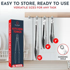 Kitchen Tongs for Cooking with Silicone Tips, Heat Resistant Tongs for Serving Food, 7-Inch, 9-Inch, 12-Inch Locking Silicone Tong, Set of 3 Salad Tong, Grey Kitchen Utensils