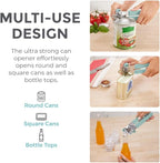 Kitchen Genie Heavy Duty Stainless Steel Manual Can Opener, Strong Blade for Smooth Edge Cuts, Open Cans Easily, Slip-Resistant Ergonomic Handle, Easy Turn Knob, Bottle Openers Included, Mint